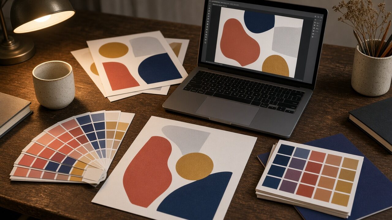 Colour studies and layouts on a design desk