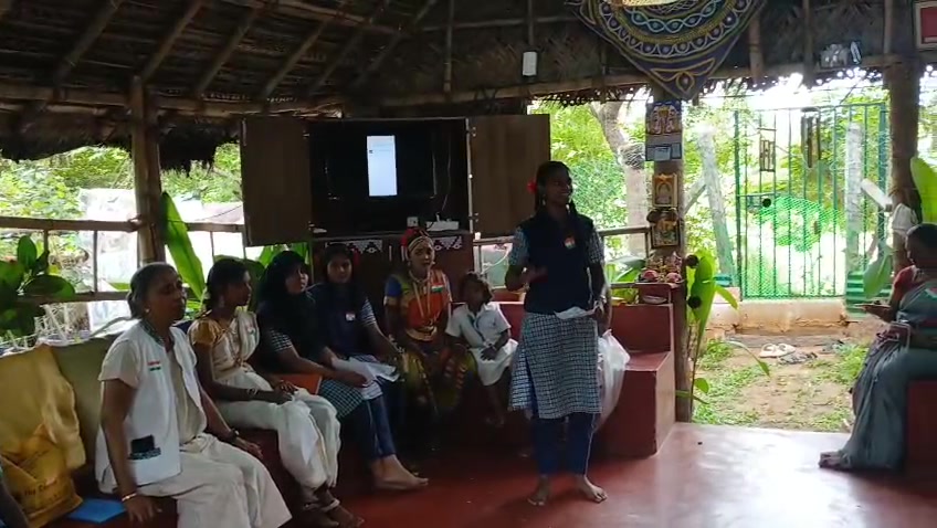 A student of Government Girls High School Thiruporur delivers a speech at EPIC SS Padur