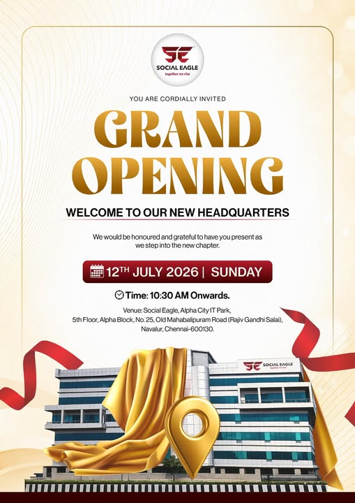 Event image: Social Eagle Grand Opening – Welcome to Our New Headquarters (Navalur, 12 Jul 2026)